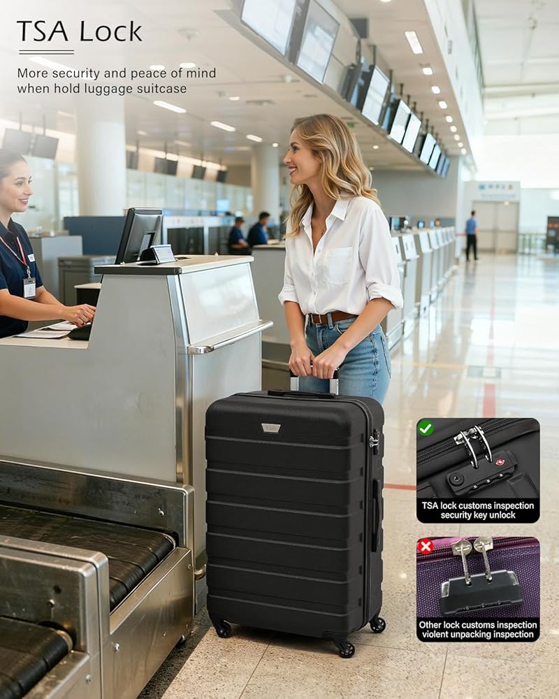 COOLIFE Carry on Luggage Travel Gear Trolley Bag ABS Lightweight Hard Shell Suitcase with TSA lock and Durable 4 Spinner Wheels (Black, S(20 inch)) — image 5