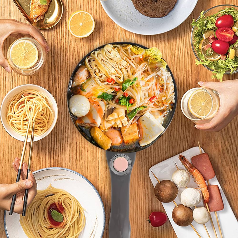 Audecook Electric Hot Pot with Steamer, 1.5L/20cm Multi-Functional Cooker Non-Stick Frying Pan Portable Electric Skillet for Dorm Office for Ramen, Steak, Sauté and Steam (C(pink/1.5L with steamer)) — image 2