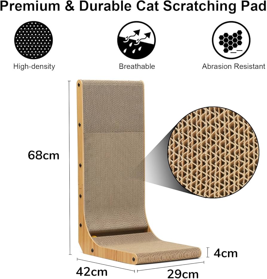 FUKUMARU Cat Scratcher, 26.8 Inch L Shape Cat Scratch Pad Wall Mounted, Cat Scratching Cardboard with Ball Toy for Indoor Cats — image 3