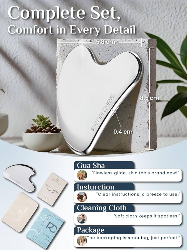 Rena Chris Gua Sha Facial Tools, Stainless Steel Guasha Tool for Acupuncture, Manual Massage Sticks for Jawline Sculpting and Puffiness Reducing, Gua Sha Scraping Massage Tool, Skin-Care Gift(Silver) — image 2