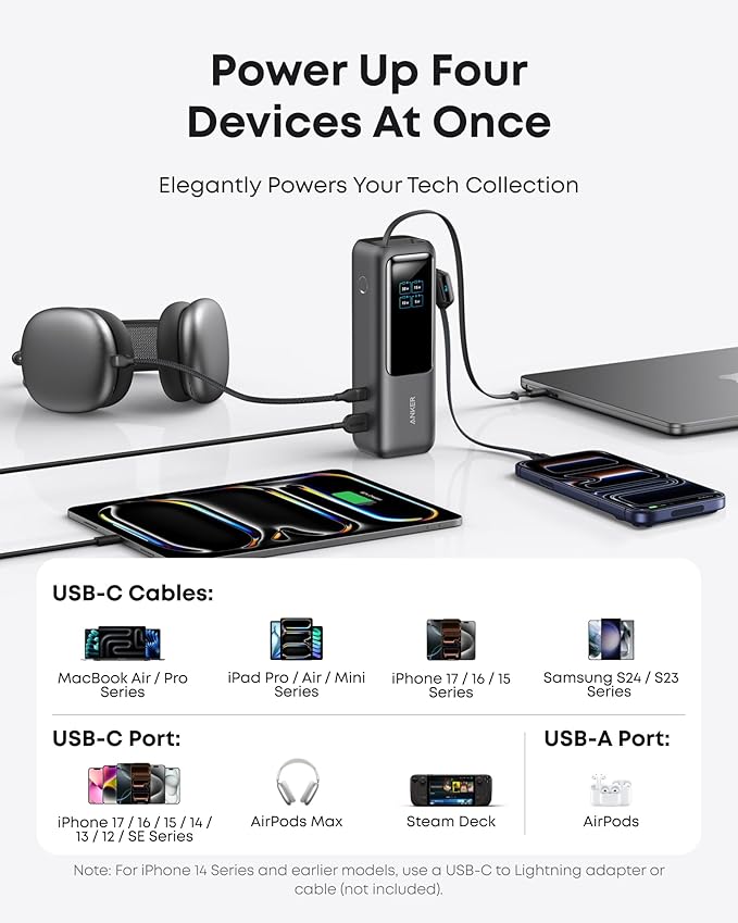 Anker Power Bank, 25,000mAh 165W Ultra-Fast Portable Charger for Dual Laptops, Fast Charging Battery Pack with Built-In and Retractable Cables, For iPhone 17/16 Series, Samsung, and More — image 2