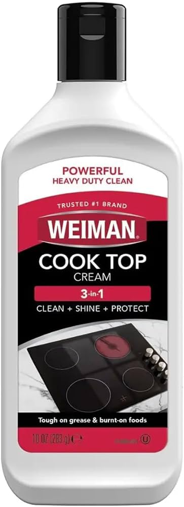 Weiman Glass Cooktop Heavy Duty Cleaner & Polish - Shines and Protects Glass/Ceramic Smooth Top Ranges with its Gentle Formula - 10 Oz., Clear