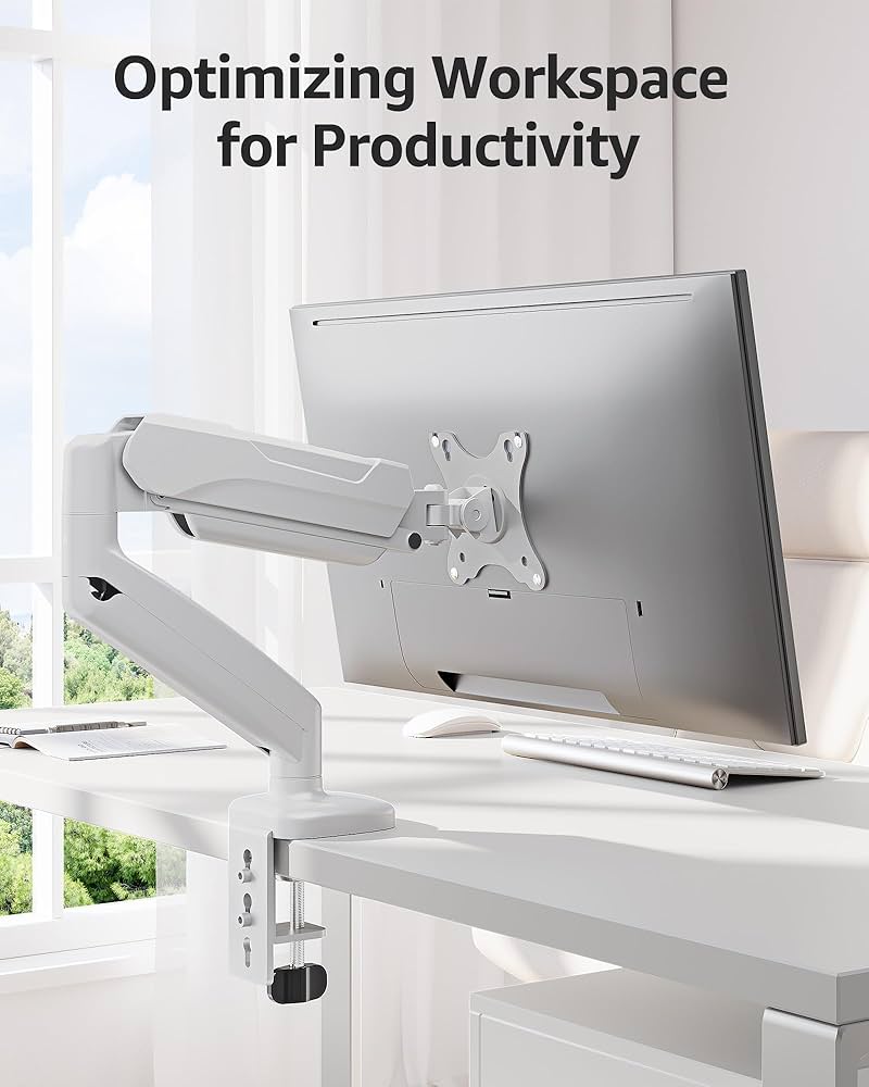 MOUNTUP Single Monitor Desk Mount, Adjustable Spring Monitor Arm, Support Max 32 Inch, 4.4-17.6lbs Screen, Computer Monitors Stand Holder with Clamp/Grommet Mounting Base, VESA Mount Bracket,White — image 9