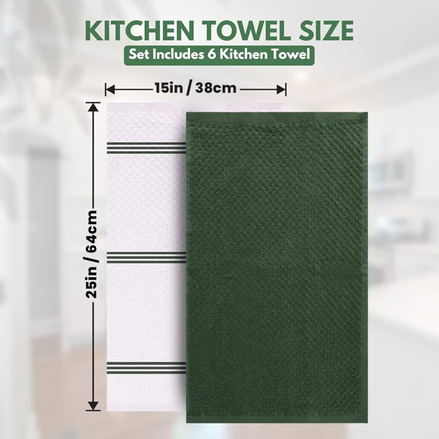 Infinitee Xclusives Premium Kitchen Towels - Pack of 6, 100% Cotton 40cm x 70cm Absorbent Dish Towels - 425 GSM Tea Towel, Terry Kitchen Dishcloth Towels - Green Dish Cloth for Household Cleaning — image 4