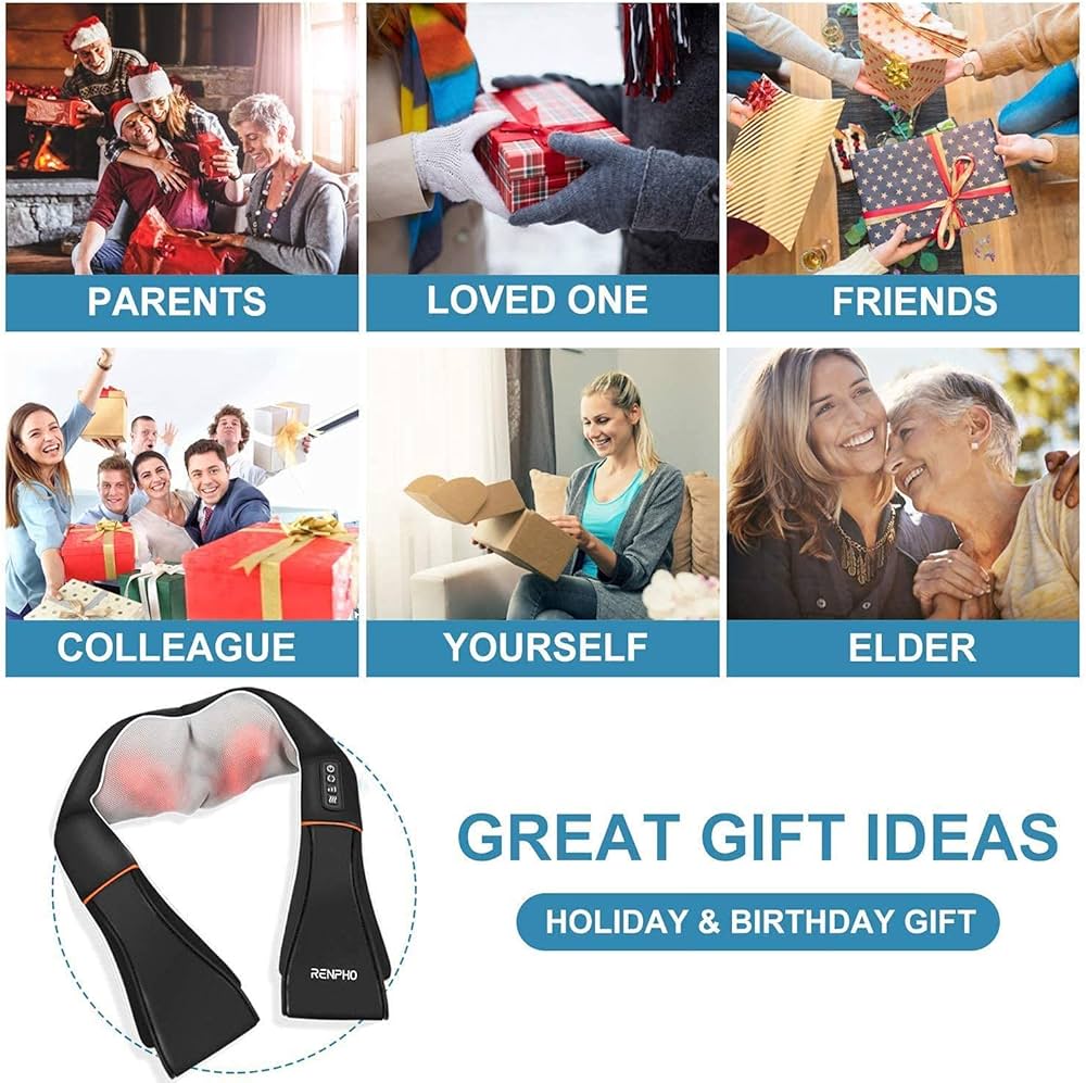 RENPHO Shiatsu Neck and Shoulder Back Massager with Heat, Electric Vibration Deep Tissue 3D Kneading Massage Pillow for Pain Relief on Waist, Leg, Calf, Foot, Arm, Belly, Full Body, Muscles — image 7