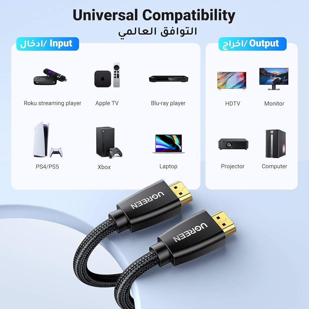 UGREEN HDMI Cable 4K 2M HDMI 2.0 18Gbps High-Speed 4K@60Hz Video Wire Ultra HD 3D 4K Cord Braided Compatible with Nintendo Switch MacBook Pro UHD TV Xbox Playstation PS5/4 PC Laptop — image 7