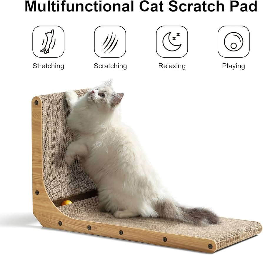 FUKUMARU Cat Scratcher, 26.8 Inch L Shape Cat Scratch Pad Wall Mounted, Cat Scratching Cardboard with Ball Toy for Indoor Cats — image 2