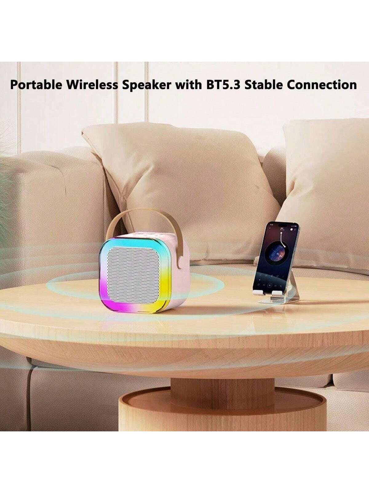 Portable Mini Wireless Karaoke Speaker With Wireless Microphone, High-Fidelity Stereo KTV Speaker System, Wireless Speaker And RGB Color LED Light Karaoke Machine, Suitable For Outdoor Activities, Travel, Home Gatherings, Christmas And Birthday Gifts — image 6