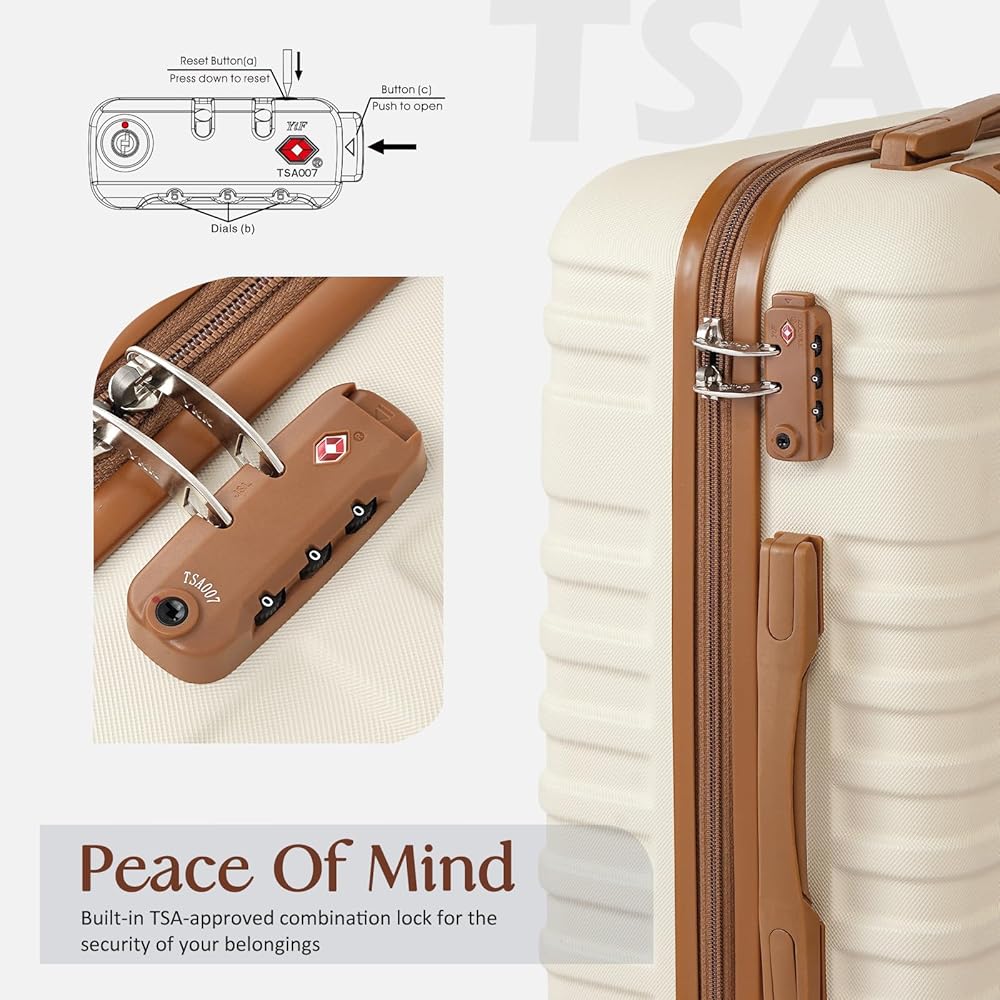 COOLIFE Suitcase Trolley Carry On Hand Cabin Luggage Hard Shell Travel Bag Lightweight Suitcase Included 1pcs Travel Bag and 1pcs Toiletry Bag (Black/Brown, 5 Piece Set) — image 3