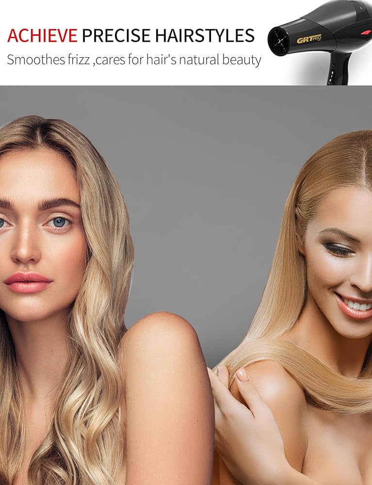 GRT PRO Professional Hair Dryer 3500W Ionic Hairdryer AC Motor Blue Light Anion with 1 Diffuser & 2 Nozzles Accessories, Overheating Protection 2 Speeds 3 Heat Settings for Women Men Home Salon — image 6