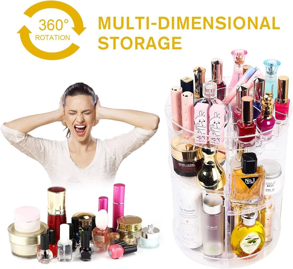 sanipoe 360 Degree Spinning Makeup Organizer, sanipoe Adjustable Carousel Round Rotating Storage Stand Rack, Large Capacity Ondisplay Shelf Cosmetics Best for Countertop and Bathroom, Clear — image 2