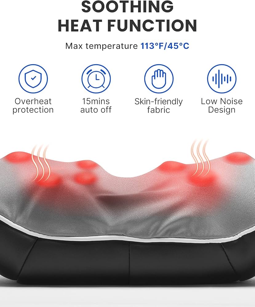 RENPHO Shiatsu Neck and Shoulder Back Massager with Heat, Electric Vibration Deep Tissue 3D Kneading Massage Pillow for Pain Relief on Waist, Leg, Calf, Foot, Arm, Belly, Full Body, Muscles — image 3