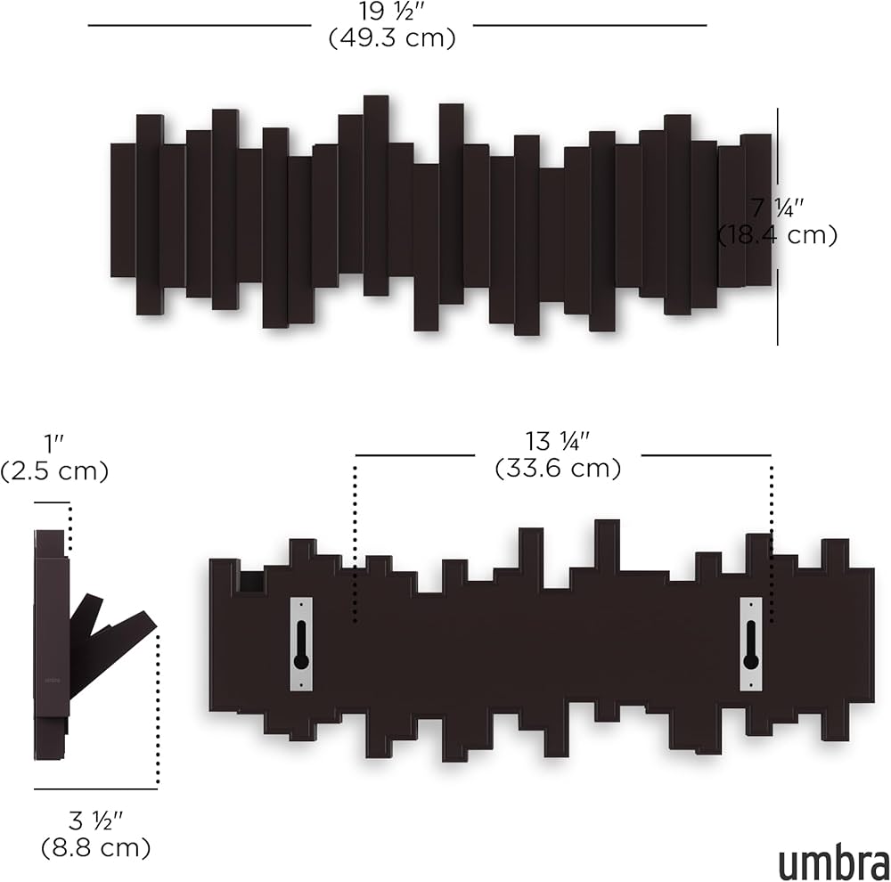 Umbra Sticks Multi Hook Coat Rack - Modern, Unique, Space-Saving Coat Hanger with 5 Flip-Down Hooks for Hanging Coats, Scarfs, Purses and More, Espresso — image 3