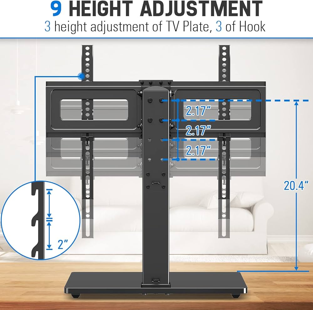 MOUNTUP Universal TV Stand, Table Top TV Stands for 37 to 65, 70, 75 Inch Flat Screen TVs, Height Adjustable, Tilt, Swivel TV Mount with Tempered Glass Base Hold up to 88lbs, Max VESA 600x400mm MU0031 — image 6