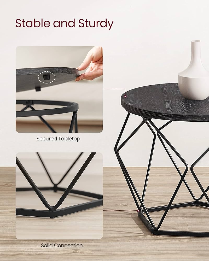 VASAGLE Round Coffee Table, Set of 2, Side Table, Sofa End Table, Modern Style, Removable Top, Steel Frame, for Living Room, Black LET040B22 — image 8