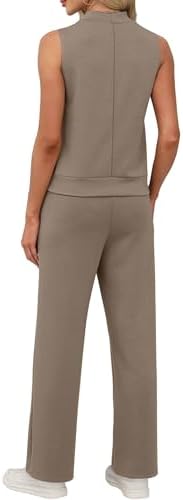 XIEERDUO Two Piece Sets for Women Summer Outfits Travel Mock Neck Lounge Sets Wide Leg Pants Beach Vacation Clothes — image 5