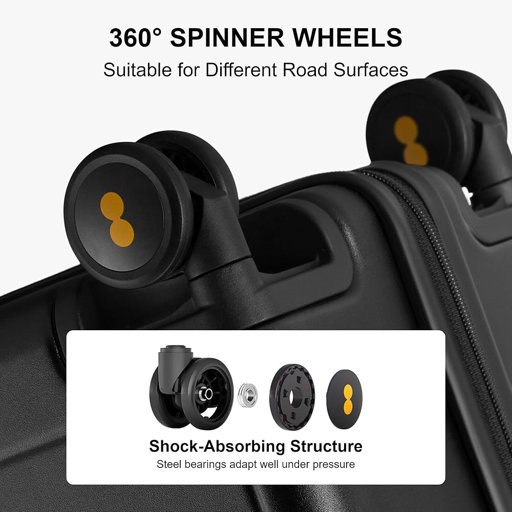 LEVEL8 Luggage Set of 3 Carry on Suitcase, Elegance Matt Design 100% PC Trolley Case TSA Approved Checked Luggage Lightweight with 8 Spinner Wheels(Black, 40L/65L/105L) — image 6