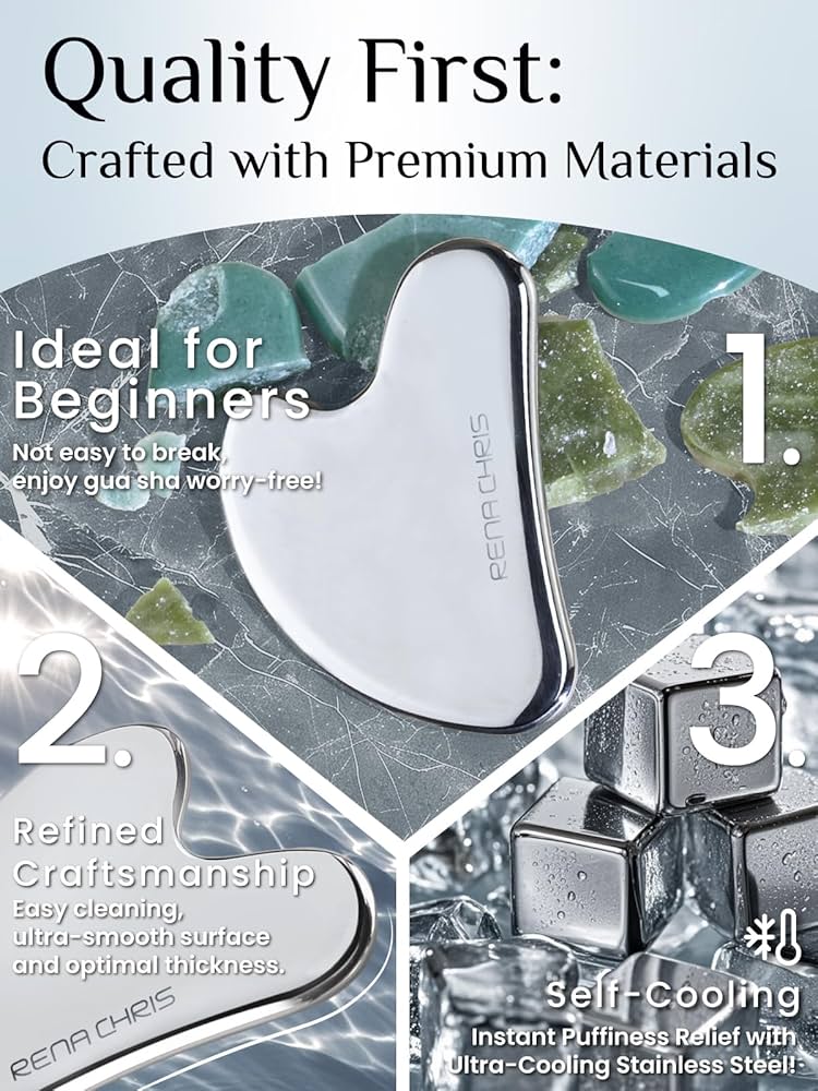 Rena Chris Gua Sha Facial Tools, Stainless Steel Guasha Tool for Acupuncture, Manual Massage Sticks for Jawline Sculpting and Puffiness Reducing, Gua Sha Scraping Massage Tool, Skin-Care Gift(Silver) — image 3