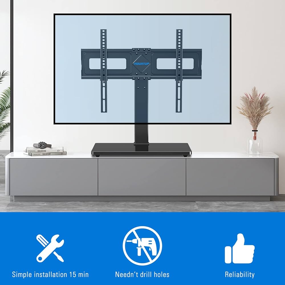 MOUNTUP Universal TV Stand, Table Top TV Stands for 37 to 65, 70, 75 Inch Flat Screen TVs, Height Adjustable, Tilt, Swivel TV Mount with Tempered Glass Base Hold up to 88lbs, Max VESA 600x400mm MU0031 — image 5