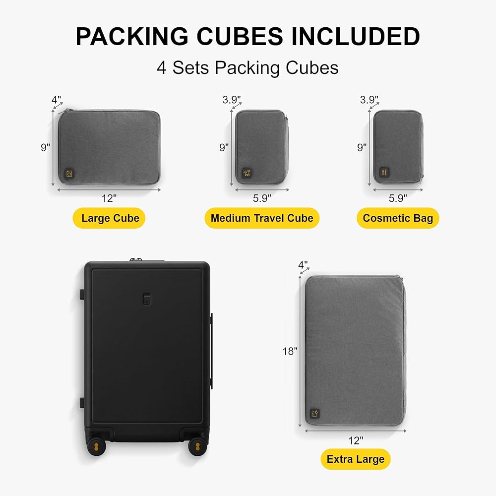 LEVEL8 Luggage Set of 3 Carry on Suitcase, Elegance Matt Design 100% PC Trolley Case TSA Approved Checked Luggage Lightweight with 8 Spinner Wheels(Black, 40L/65L/105L) — image 4