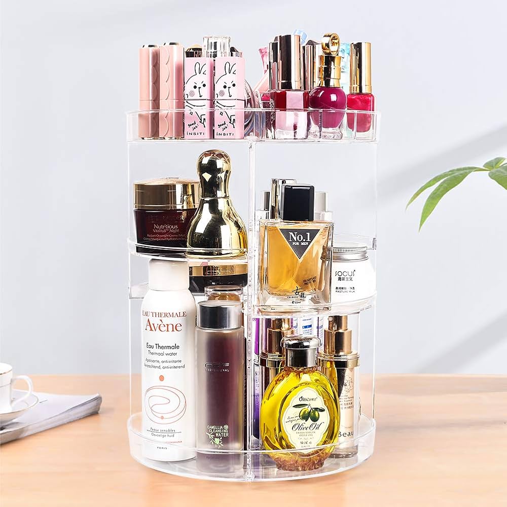 sanipoe 360 Degree Spinning Makeup Organizer, sanipoe Adjustable Carousel Round Rotating Storage Stand Rack, Large Capacity Ondisplay Shelf Cosmetics Best for Countertop and Bathroom, Clear — image 6