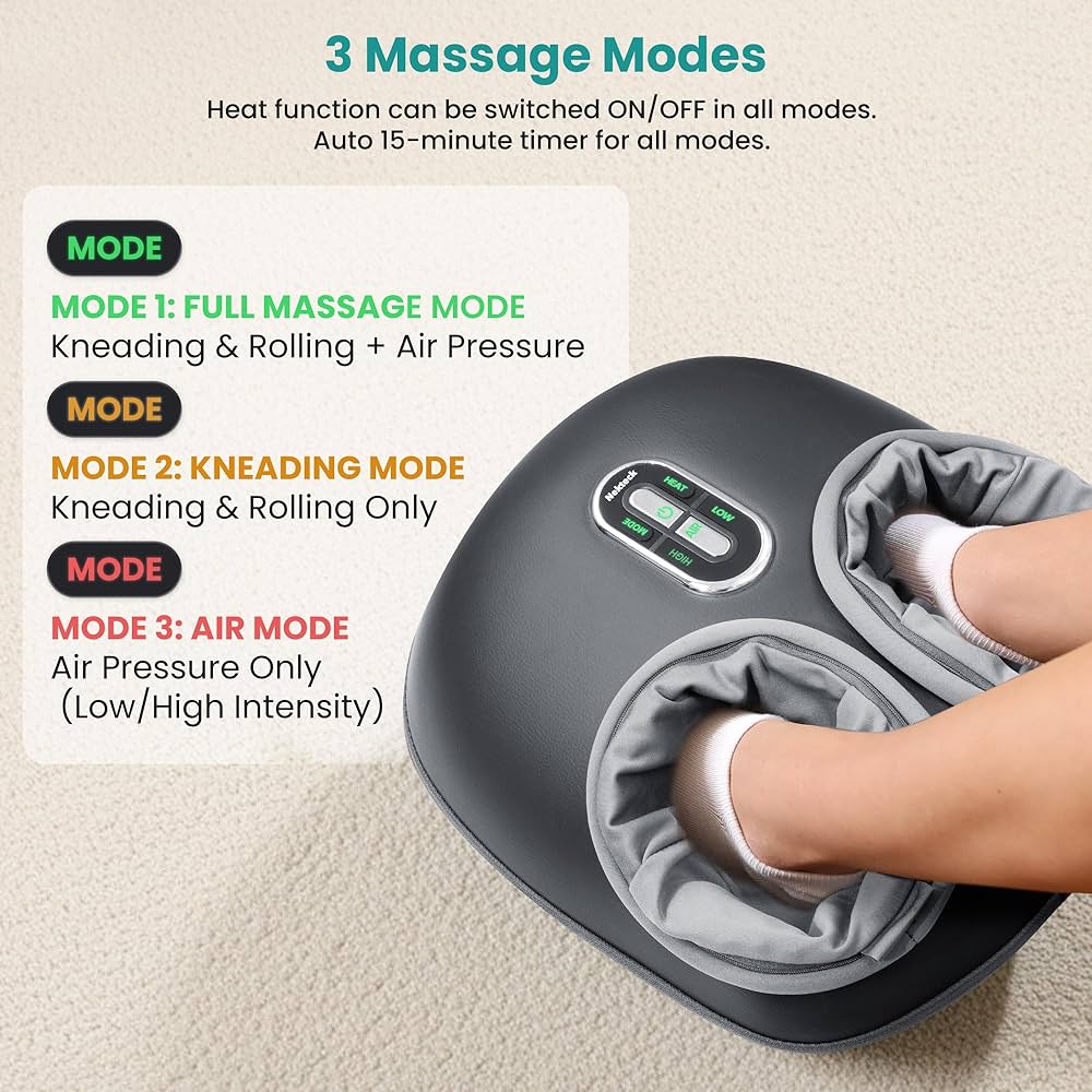 Nekteck Shiatsu Foot Massager Machine with Soothing Heat, Deep Kneading Therapy, Improve Blood Circulation and Foot Wellness,Relax for Home or Office Use(Gray) — image 3