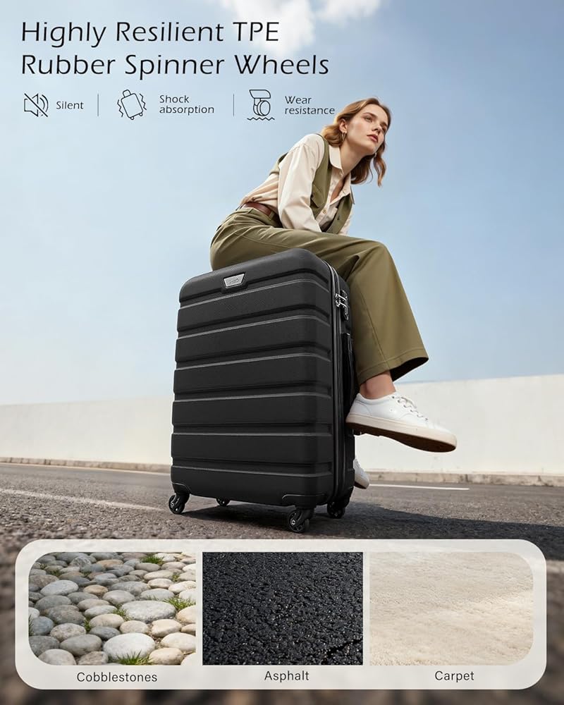 COOLIFE Carry on Luggage Travel Gear Trolley Bag ABS Lightweight Hard Shell Suitcase with TSA lock and Durable 4 Spinner Wheels (Black, S(20 inch)) — image 2