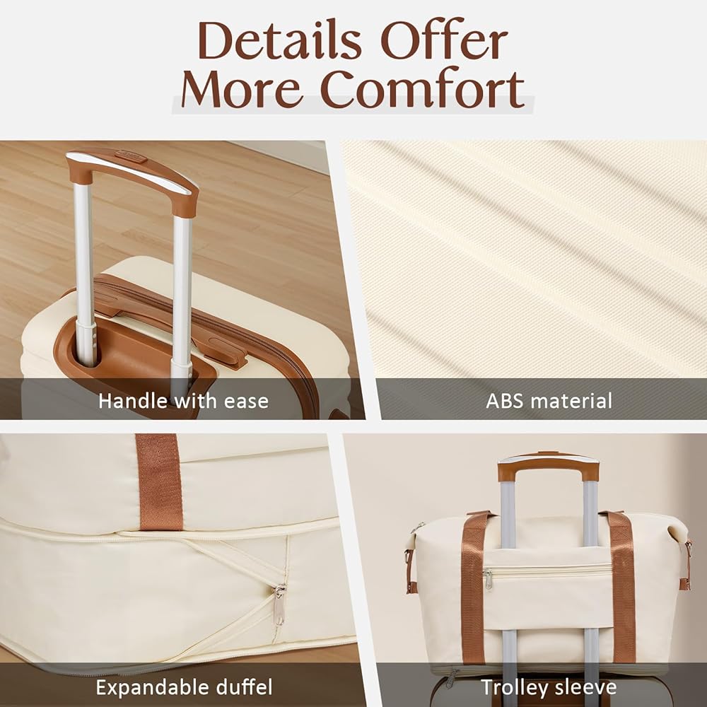 COOLIFE Suitcase Trolley Carry On Hand Cabin Luggage Hard Shell Travel Bag Lightweight Suitcase Included 1pcs Travel Bag and 1pcs Toiletry Bag (Black/Brown, 5 Piece Set) — image 5