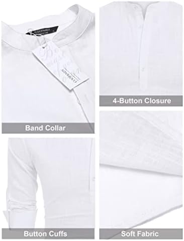 COOFANDY Men's Cotton Linen Henley Shirt Long Sleeve Hippie Casual Beach T Shirts Army Green — image 5