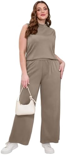 XIEERDUO Two Piece Sets for Women Summer Outfits Travel Mock Neck Lounge Sets Wide Leg Pants Beach Vacation Clothes — image 4