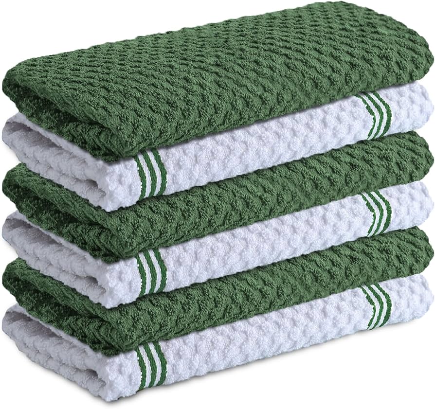 Infinitee Xclusives Premium Kitchen Towels - Pack of 6, 100% Cotton 40cm x 70cm Absorbent Dish Towels - 425 GSM Tea Towel, Terry Kitchen Dishcloth Towels - Green Dish Cloth for Household Cleaning