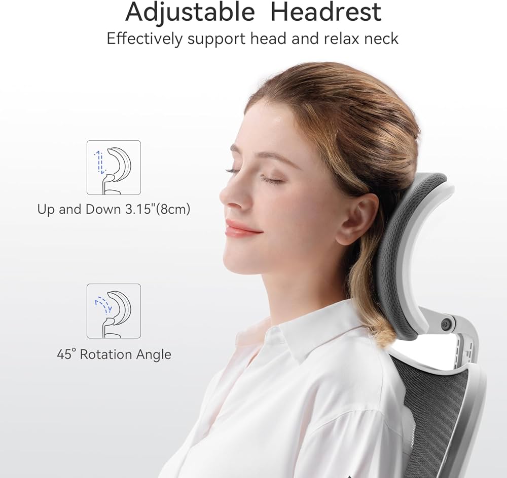 SIHOO M18 Ergonomic Office Chair, Computer High Back Desk Chair with 2D Armrest, Adjustable Headrest, Lumbar Support and Comfortable Thick Cushion.(Grey Mesh White Frame)… — image 4