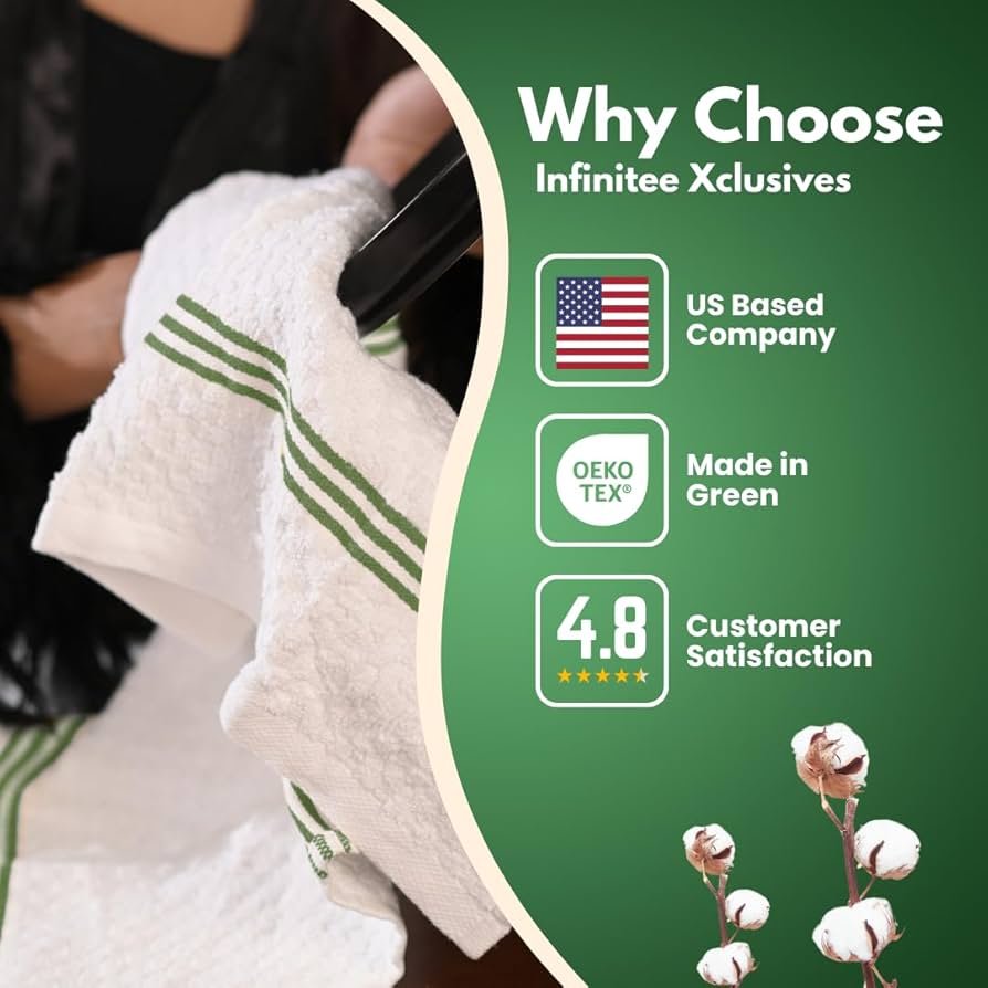 Infinitee Xclusives Premium Kitchen Towels - Pack of 6, 100% Cotton 40cm x 70cm Absorbent Dish Towels - 425 GSM Tea Towel, Terry Kitchen Dishcloth Towels - Green Dish Cloth for Household Cleaning — image 5