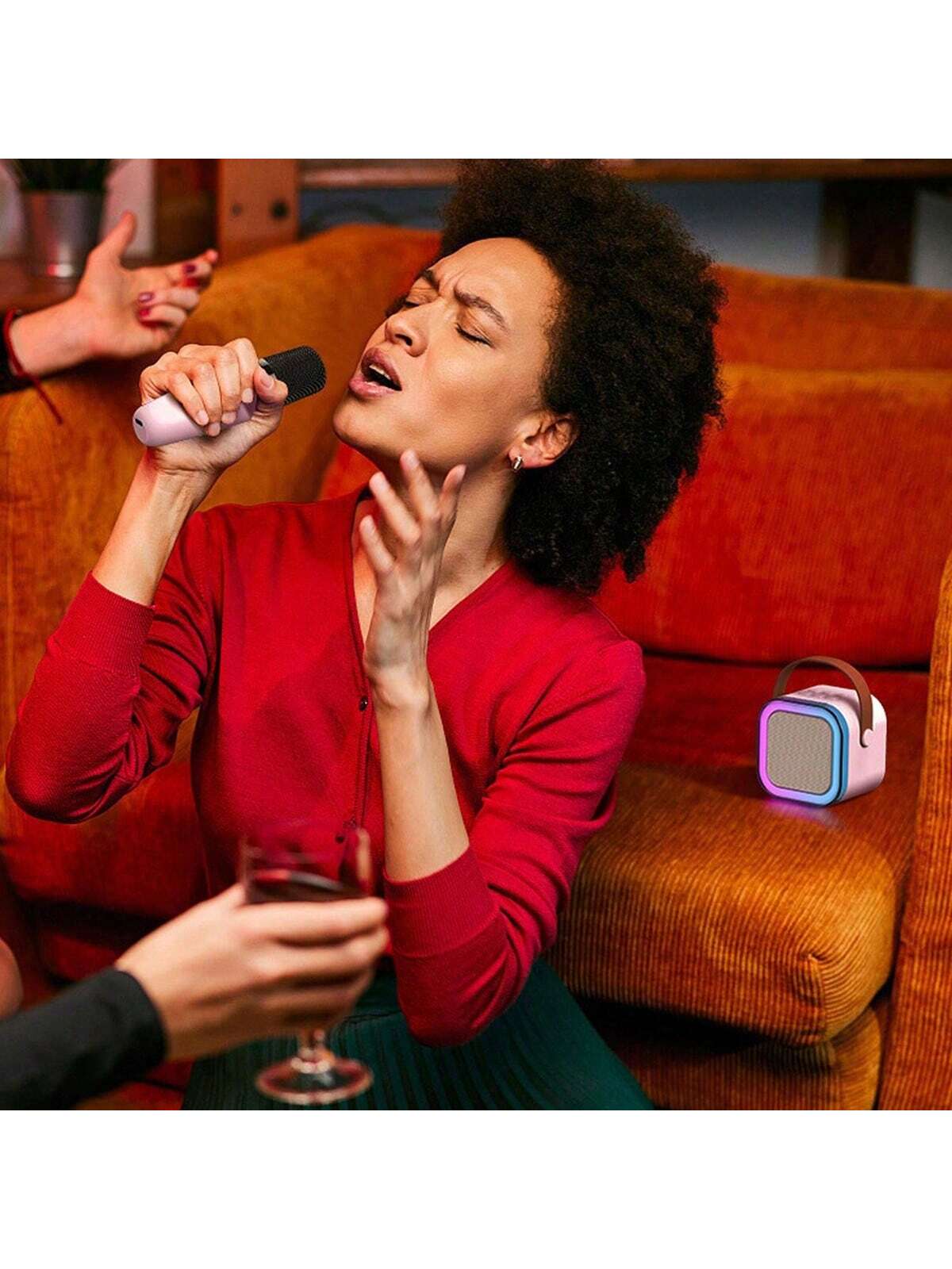 Portable Mini Wireless Karaoke Speaker With Wireless Microphone, High-Fidelity Stereo KTV Speaker System, Wireless Speaker And RGB Color LED Light Karaoke Machine, Suitable For Outdoor Activities, Travel, Home Gatherings, Christmas And Birthday Gifts — image 3
