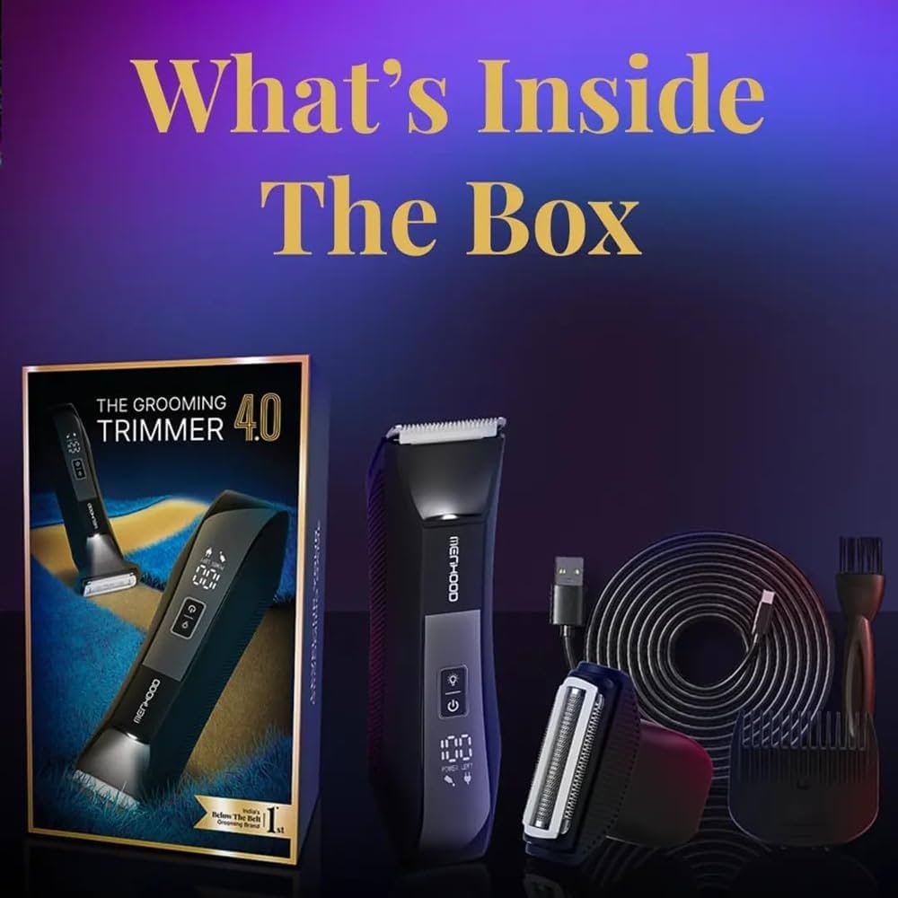 MENHOOD Balls and Body Grooming Trimmer 1.0 Pro for Men, IPX7 Waterproof, Wireless Charging with Type C Support & 150 Min Runtime, 4000K LED Light, Ceramic Blades for Below the Belt Grooming (Blue) — image 9