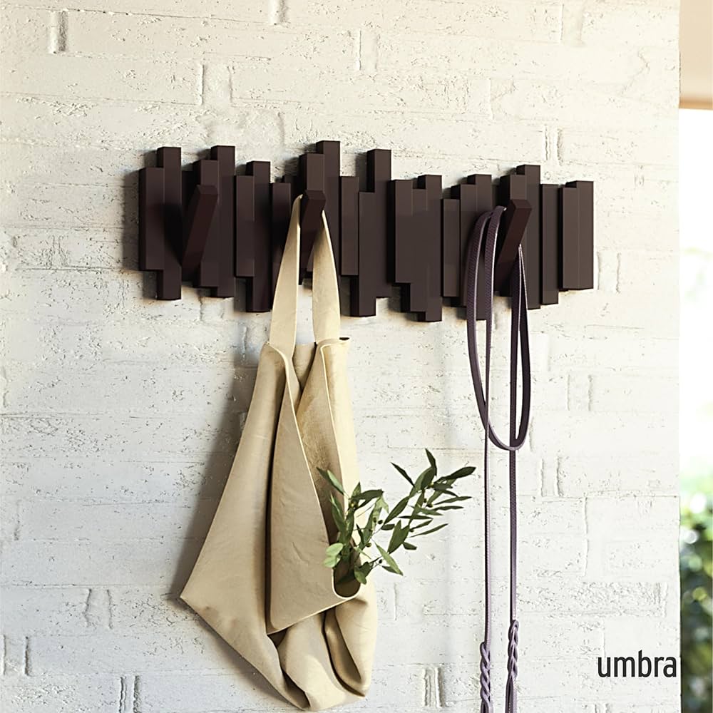 Umbra Sticks Multi Hook Coat Rack - Modern, Unique, Space-Saving Coat Hanger with 5 Flip-Down Hooks for Hanging Coats, Scarfs, Purses and More, Espresso — image 2