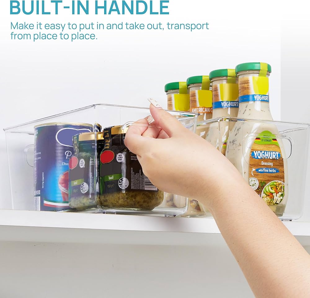 Vtopmart 6 Pack Clear Plastic Pantry Organizer Bins, Food Storage Containers with Handle for Refrigerator, Fridge, Cabinet, Kitchen, Countertops, Cupboard, Freezer Organization, BPA Free, Small — image 3