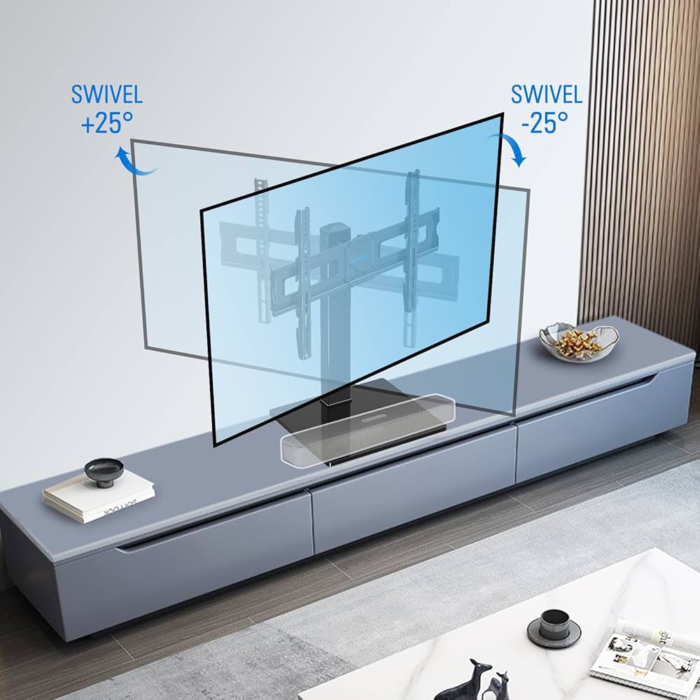 MOUNTUP Universal TV Stand, Table Top TV Stands for 37 to 65, 70, 75 Inch Flat Screen TVs, Height Adjustable, Tilt, Swivel TV Mount with Tempered Glass Base Hold up to 88lbs, Max VESA 600x400mm MU0031 — image 2