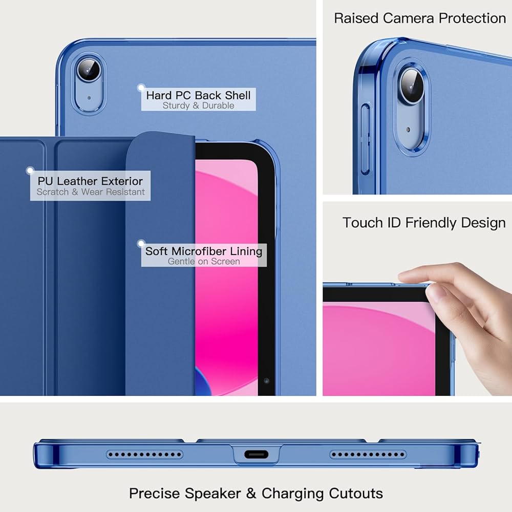 JETech Case for iPad (A16) 11th Generation 11 Inch 2025 / iPad 10th Generation 10.9 Inch 2022, Slim Smart Cover with Hard PC Translucent Back, Supports Touch ID, Auto Wake/Sleep (Navy Blue) — image 3