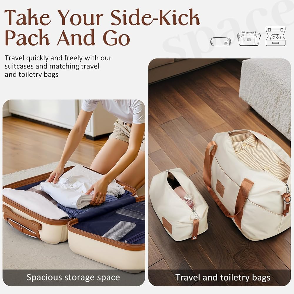 COOLIFE Suitcase Trolley Carry On Hand Cabin Luggage Hard Shell Travel Bag Lightweight Suitcase Included 1pcs Travel Bag and 1pcs Toiletry Bag (Black/Brown, 5 Piece Set) — image 6