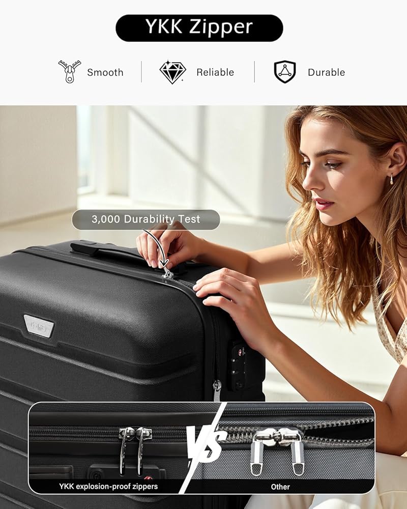 COOLIFE Carry on Luggage Travel Gear Trolley Bag ABS Lightweight Hard Shell Suitcase with TSA lock and Durable 4 Spinner Wheels (Black, S(20 inch)) — image 7