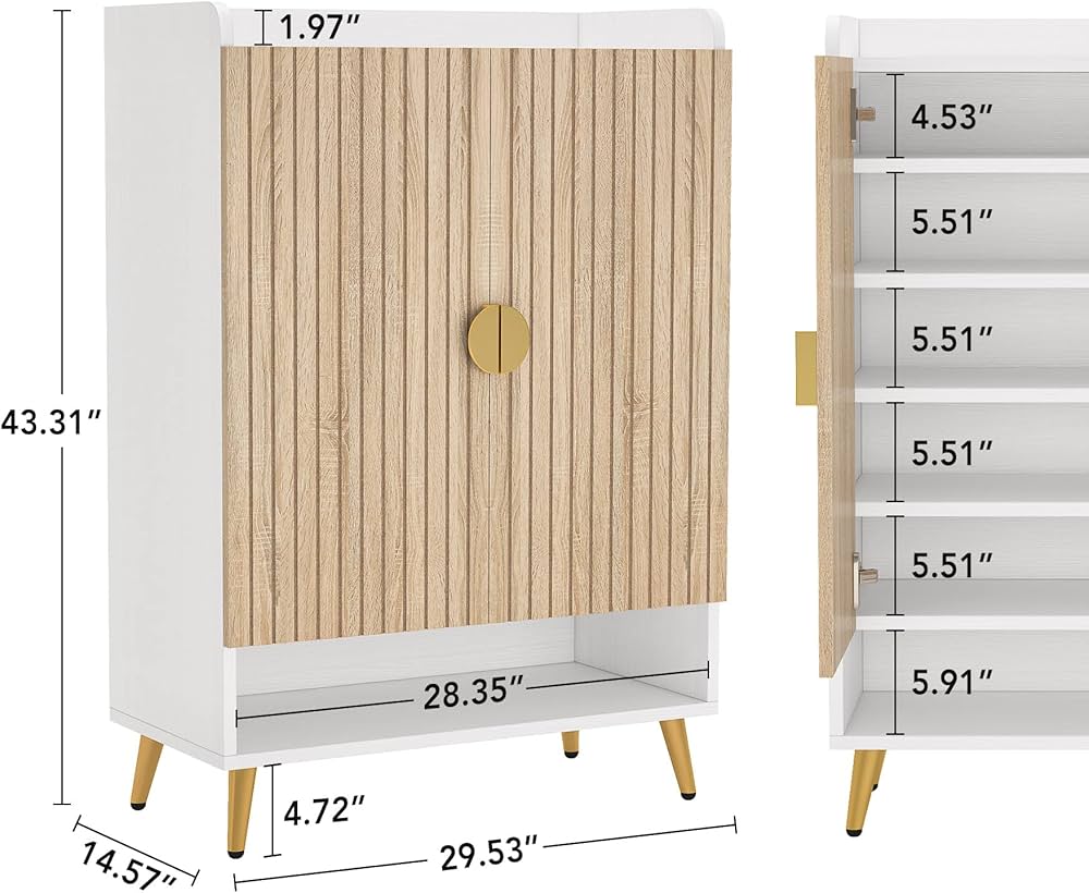Tribesigns Shoe Cabinet with Doors, 7-Tier Shoe Storage Cabinet with Adjustable Shelves, Wooden Shoes Rack Shoe Storage Organizer for Entryway, Hallway, Closet, Living Room, Wood and Gold — image 2