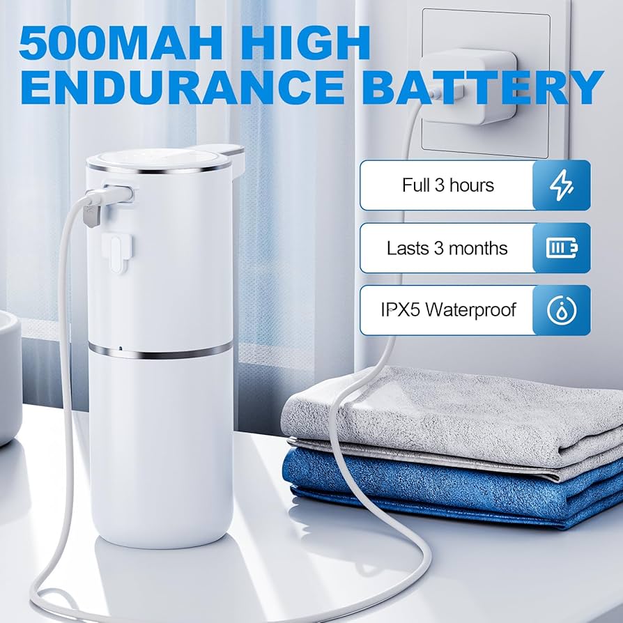Automatic Soap Dispenser, 380 ml, Electric Wall Mounting, Non-Contact Automatic Soap Dispenser, USB Rechargeable with Infrared Motion Sensor for Bathroom, Kitchen, Office — image 7