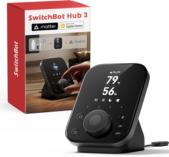 SwitchBot Hub 3 (3rd Gen), Smart Home Hub with 2.4'' IPS Screen & Knob Control, WiFi Thermometer Hygrometer, IR Remote Hub (Matter/Bluetooth 200m), Alexa/Google/Apple Home Compatible