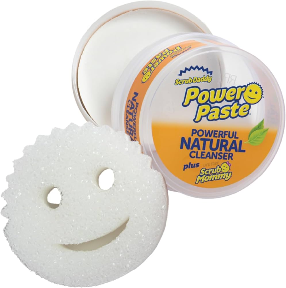 Scrub Daddy Power Paste, All Purpose Cleaning Product - Cleaner for Oven, Glass, Kitchen, Shower Door Screen, Hob, Tile, Stove & More - with Scrub Mommy Sponge,white,2 Count (Pack of 1),SDPWR