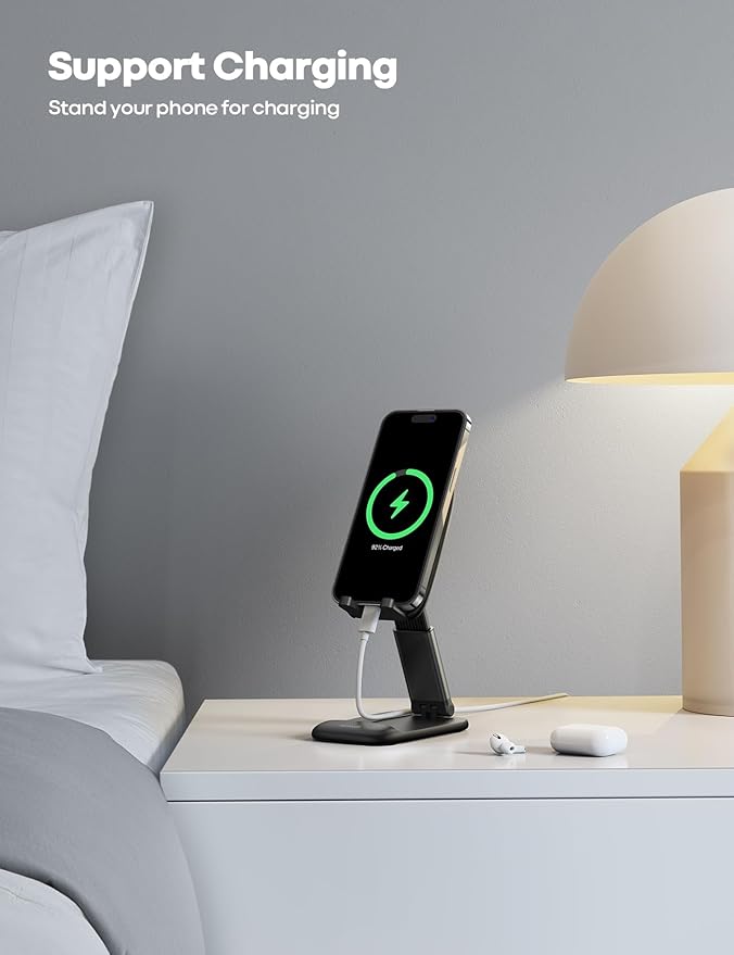 Lamicall Foldable Phone Stand for Desk - Height Adjustable Cell Phone Holder Portable Cellphone Cradle Desktop Dock Compatible with iPhone 14 15 16 17 Pro Max Plus Air, S24 S25 Ultra, 4-8'' Smartphone — image 5