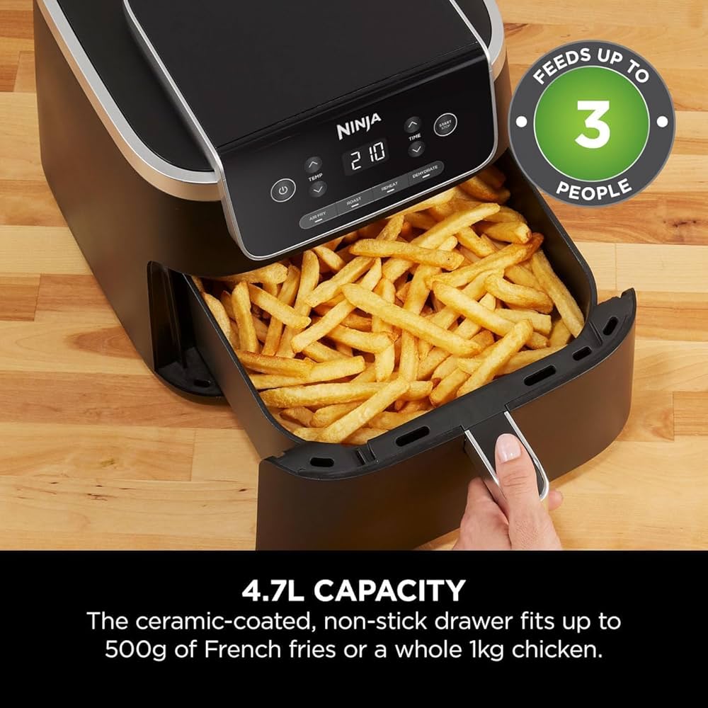 Ninja Air Fryer PRO 4.7L, Single Drawer, 4-in-1, Air Fry, Roast, Reheat, Dehydrate, Cooks 1-2 Portions, Digital, Non-Stick Drawer & Crisper Basket, 2000W, Black, AF140ME, 2 Years Warranty — image 7