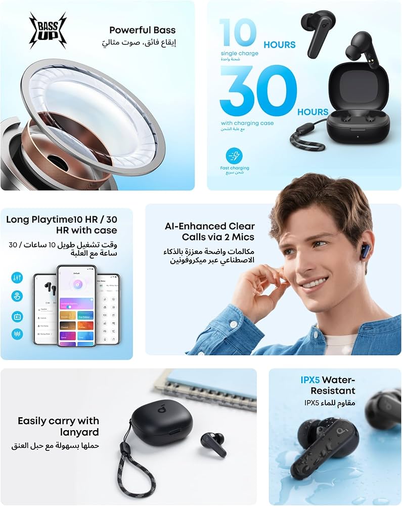 soundcore Anker P20i Bluetooth Earphones, 10mm Drivers with Big Bass True Wireless Earbuds, Bluetooth 5.3, 30H Playtime, IPX5, 2 Mics for AI Clear Calls, 22 Preset EQs, Customization via App — image 2
