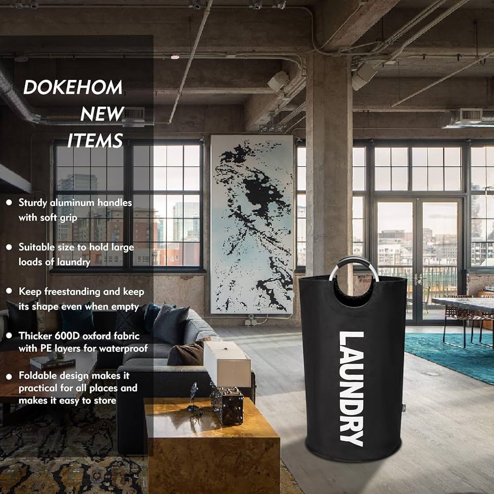 DOKEHOM 90L Large Foldable Laundry Baskets, Foldable Laundry Bags, Clothes Bag (Black, L) Disposable — image 2