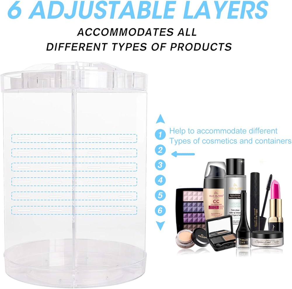 sanipoe 360 Degree Spinning Makeup Organizer, sanipoe Adjustable Carousel Round Rotating Storage Stand Rack, Large Capacity Ondisplay Shelf Cosmetics Best for Countertop and Bathroom, Clear — image 3